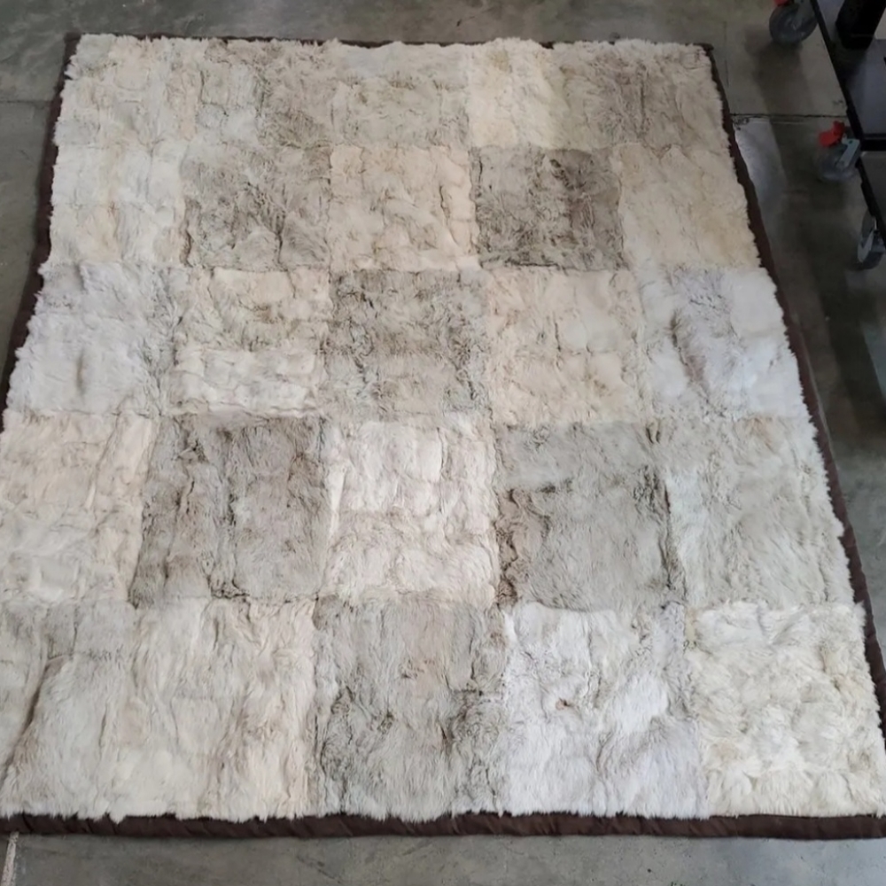 VTG. Thermal Real Fur Dual Sided Checkered Texture Blanket Approx. 68x82 In.